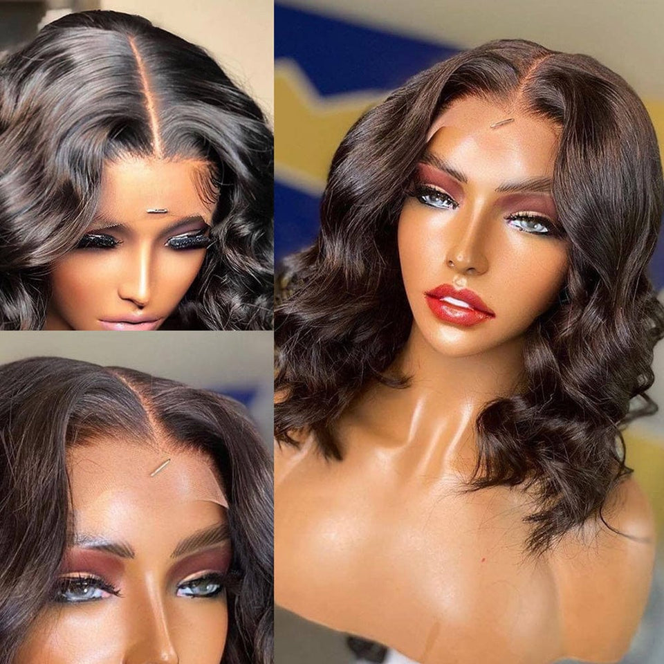 Zetvaa Highlight Wig Human Hair Wigs Short Bob Wig For Black Women T Part Brazilian Pre Plucked With Baby Hair Body Wave Lace Front Wig