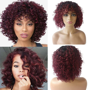 Zetvaa Ombre 99J Burgundy Afro Curly Bob Wigs Human Hair Brazilian Remy Glueless No Lace Front Deep Wave Machine Made Short Bob Wig