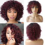 Zetvaa Ombre 99J Burgundy Afro Curly Bob Wigs Human Hair Brazilian Remy Glueless No Lace Front Deep Wave Machine Made Short Bob Wig