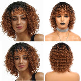 Zetvaa Ombre 99J Burgundy Afro Curly Bob Wigs Human Hair Brazilian Remy Glueless No Lace Front Deep Wave Machine Made Short Bob Wig