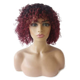 Zetvaa Ombre 99J Burgundy Afro Curly Bob Wigs Human Hair Brazilian Remy Glueless No Lace Front Deep Wave Machine Made Short Bob Wig