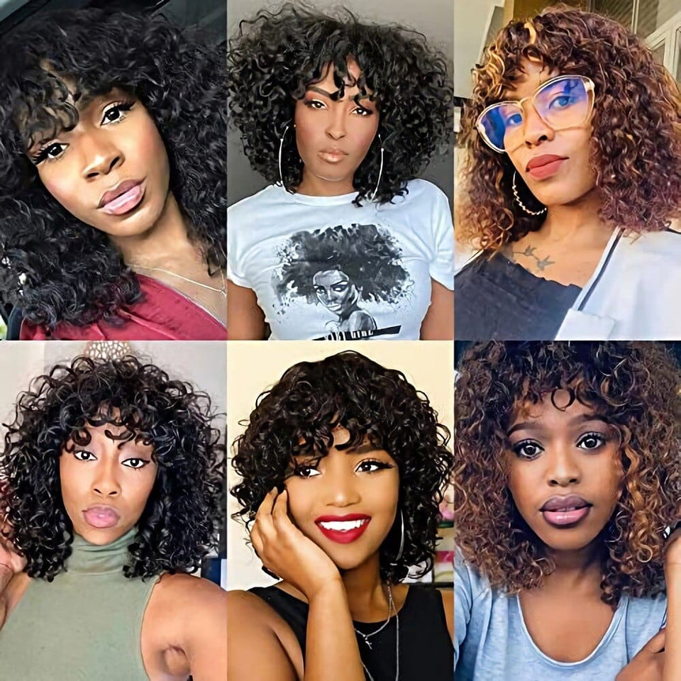 Zetvaa Ombre Brown Afro Curly Bob Wig Human Hair 1B/30 2 Tones None Lace Front Glueless Short Kinky Curly Full Machine Made Bob Wigs