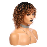 Zetvaa Ombre Brown Afro Curly Bob Wig Human Hair 1B/30 2 Tones None Lace Front Glueless Short Kinky Curly Full Machine Made Bob Wigs