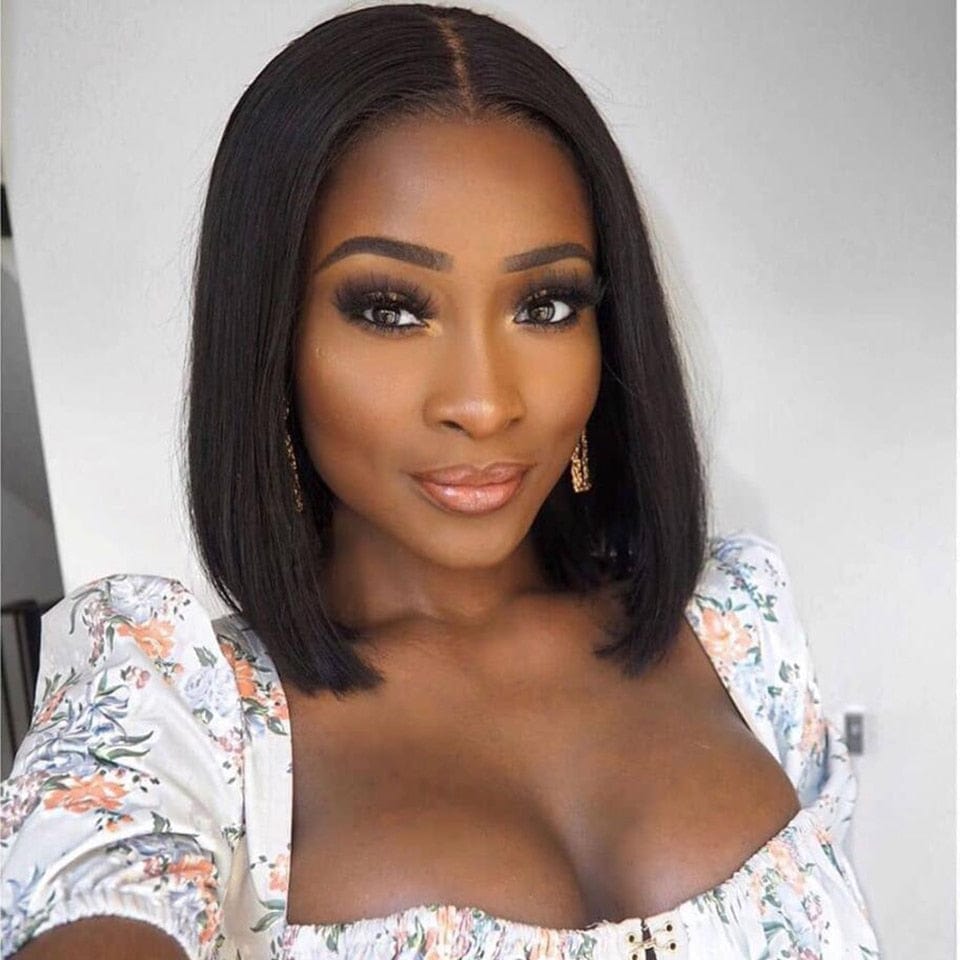 Zetvaa Short Bob Straight 13X4 Lace Front Closure Wigs PrePlucked Baby Hair Bob Wig Lace Frontal T Part Human Hair Wigs For Women