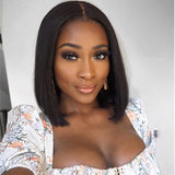 Zetvaa Short Bob Straight 13X4 Lace Front Closure Wigs PrePlucked Baby Hair Bob Wig Lace Frontal T Part Human Hair Wigs For Women