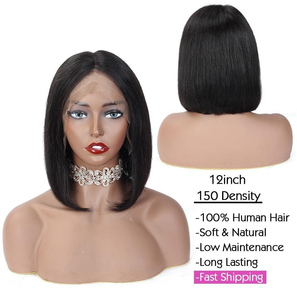 Zetvaa Short Bob Straight 13X4 Lace Front Closure Wigs PrePlucked Baby Hair Bob Wig Lace Frontal T Part Human Hair Wigs For Women