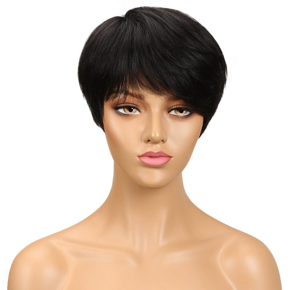 Zetvaa Short Human Hair Wigs Pixie Cut Straight Remy Brazilian Hair for Black Women Machine Made Highlight Color Cheap Glueless Wigs