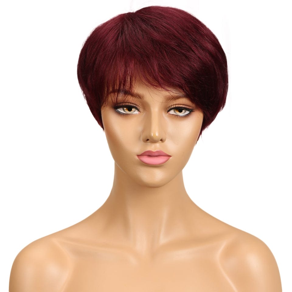 Zetvaa Short Human Hair Wigs Pixie Cut Straight Remy Brazilian Hair for Black Women Machine Made Highlight Color Cheap Glueless Wigs