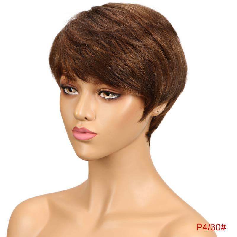 Zetvaa Short Human Hair Wigs Pixie Cut Straight Remy Brazilian Hair for Black Women Machine Made Highlight Color Cheap Glueless Wigs