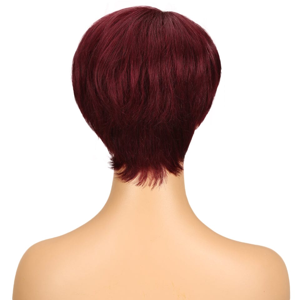 Zetvaa Short Human Hair Wigs Pixie Cut Straight Remy Brazilian Hair for Black Women Machine Made Highlight Color Cheap Glueless Wigs