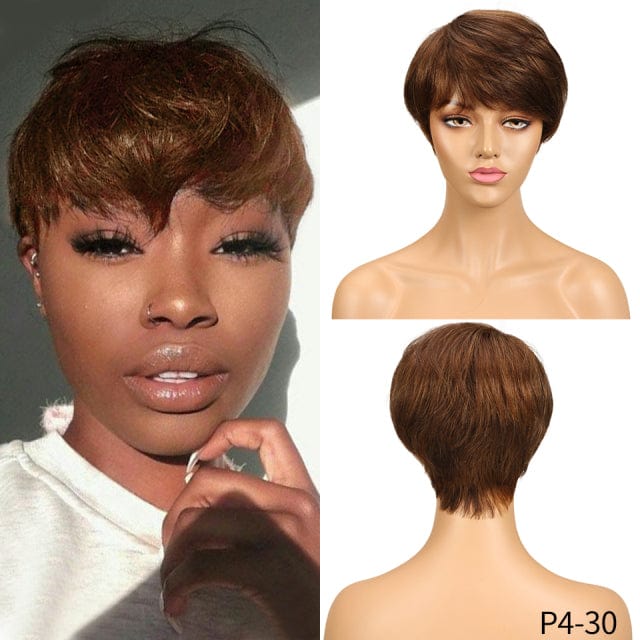 Zetvaa Short Human Hair Wigs Pixie Cut Straight Remy Brazilian Hair for Black Women Machine Made Highlight Color Cheap Glueless Wigs