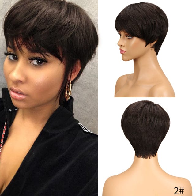 Zetvaa Short Human Hair Wigs Pixie Cut Straight Remy Brazilian Hair for Black Women Machine Made Highlight Color Cheap Glueless Wigs