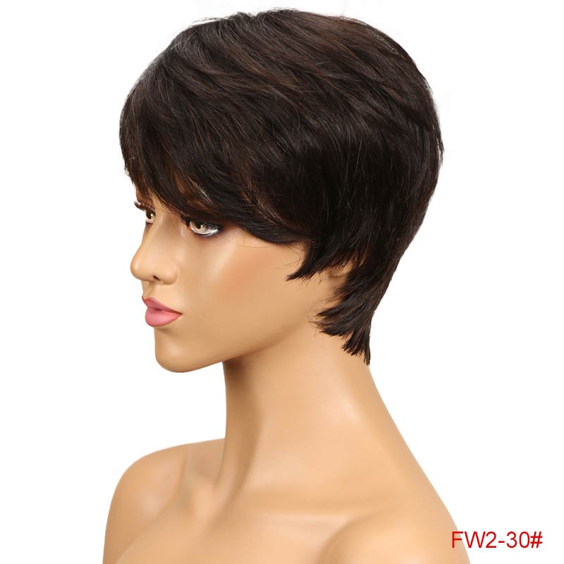 Zetvaa Short Human Hair Wigs Pixie Cut Straight Remy Brazilian Hair for Black Women Machine Made Highlight Color Cheap Glueless Wigs