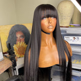 Zetvaa Straight Wig With Bangs Brazilian Fringe Bob Human Hair Wigs Remy Full Machine Made Human Hair Wigs For Women 8-32 Inch Wig