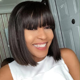 Zetvaa Straight Wig With Bangs Brazilian Fringe Bob Human Hair Wigs Remy Full Machine Made Human Hair Wigs For Women 8-32 Inch Wig