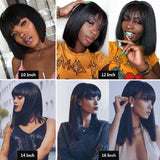 Zetvaa Straight Wig With Bangs Brazilian Fringe Bob Human Hair Wigs Remy Full Machine Made Human Hair Wigs For Women 8-32 Inch Wig