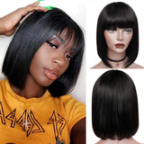 Zetvaa Straight Wig With Bangs Brazilian Fringe Bob Human Hair Wigs Remy Full Machine Made Human Hair Wigs For Women 8-32 Inch Wig