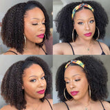 Zetvaa Wigs 16inches / Natural Color Short Bob Wig Kinky Curly Headband Wig Human Hair Curly Human Hair Wigs With Headband Wig Full Machine Remy Brazilian Wig