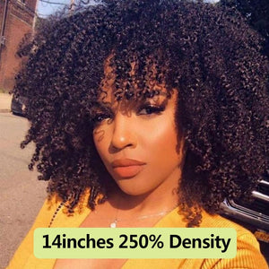 Zetvaa Wigs 250 Density Afro Kinky Curly Lace Front Human Hair Wigs With Bangs Short Bob Lace Frontal Wig For Women Full 4B 4C Dolago Black