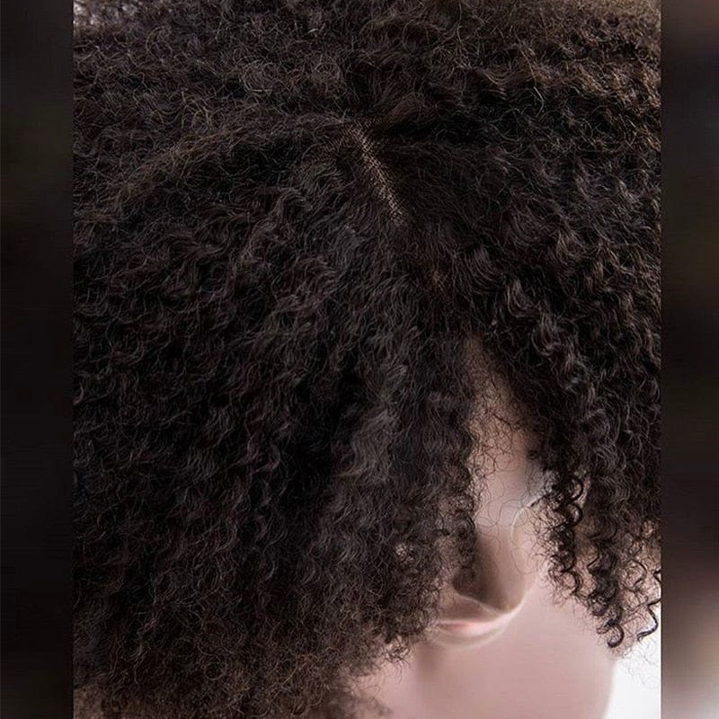 Zetvaa Wigs 250 Density Afro Kinky Curly Lace Front Human Hair Wigs With Bangs Short Bob Lace Frontal Wig For Women Full 4B 4C Dolago Black