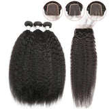 Zetvaa Wigs Kinky Straight Hair 3 Bundles With Closure Pre Plucked With Baby Hair Human