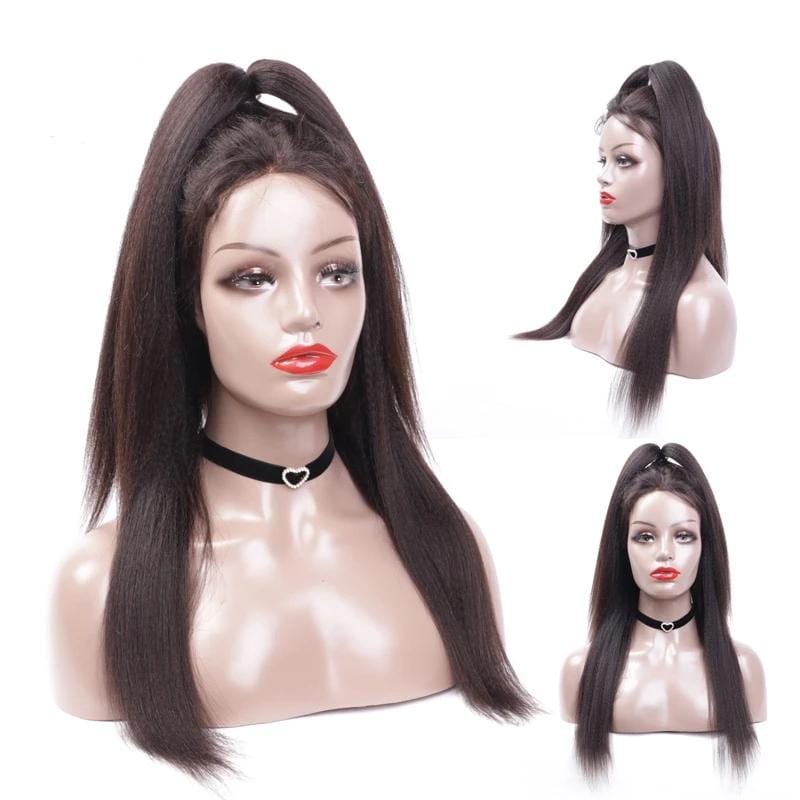 Zetvaa Wigs Natural Color / 8inches / 130% Pre Plucked Glueless Lace Front Human Hair Kinky Straight Wigs