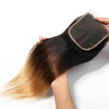 Zetvaa Wigs Ombre 1b/4/27 Brazilian Straight Hair Bundles With Closure 3 Bundles Human Hair With Closure Gossip Non Remy Hair Free Shipping