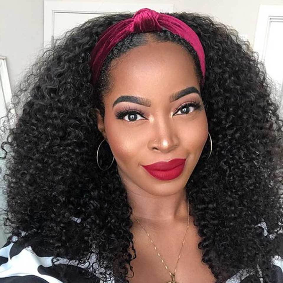 Zetvaa Wigs Short Bob Wig Kinky Curly Headband Wig Human Hair Curly Human Hair Wigs With Headband Wig Full Machine Remy Brazilian Wig