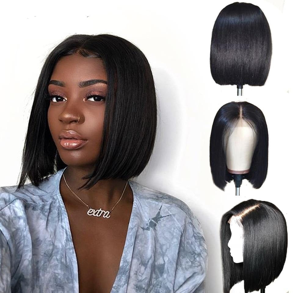 Zetvaa Wigs Straight Bob Lace Pre Plucked Hairline Front Human Hair Wigs