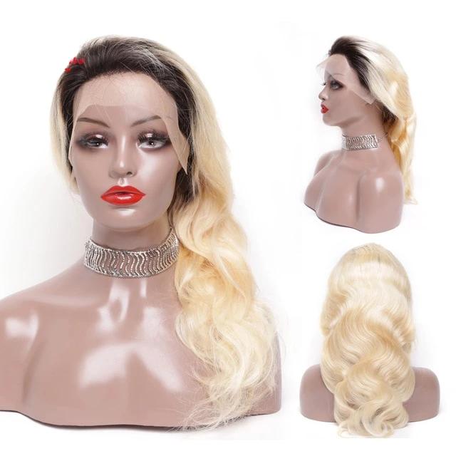 Zetvaa Wigs T1B 613 / 14inches / 150 Density 13x4 Preplucked Lace Wigs Human Hair Half Blonde
